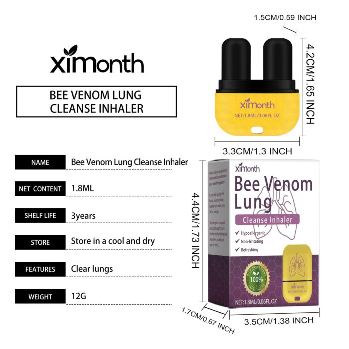 Ximonth Bee Venom Lung Cleanse Inhaler, The Portable Breathing Nasal Aspirator Cleans The Nasal Cavity Efficiently And Gently Without Stimulation